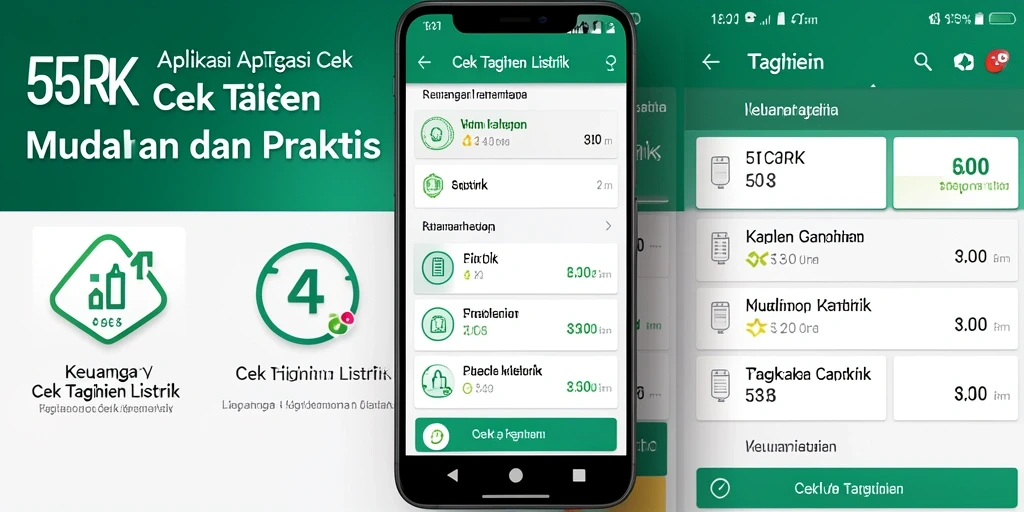 Tampilan antarmuka aplikasi 55RK untuk cek tagihan listrik.