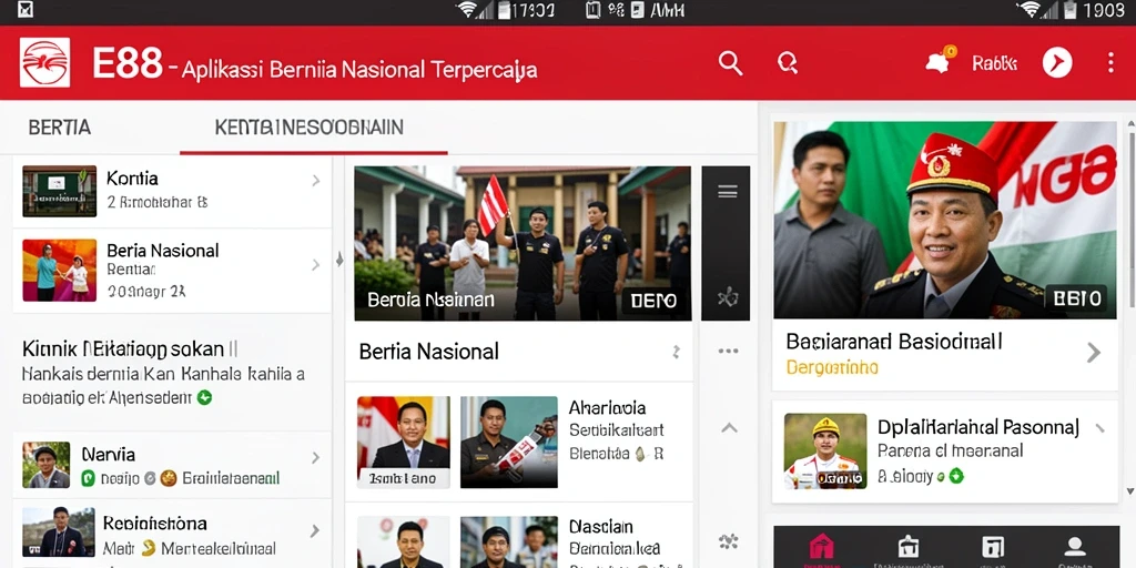Antarmuka aplikasi E88 yang menampilkan berita nasional terkini.