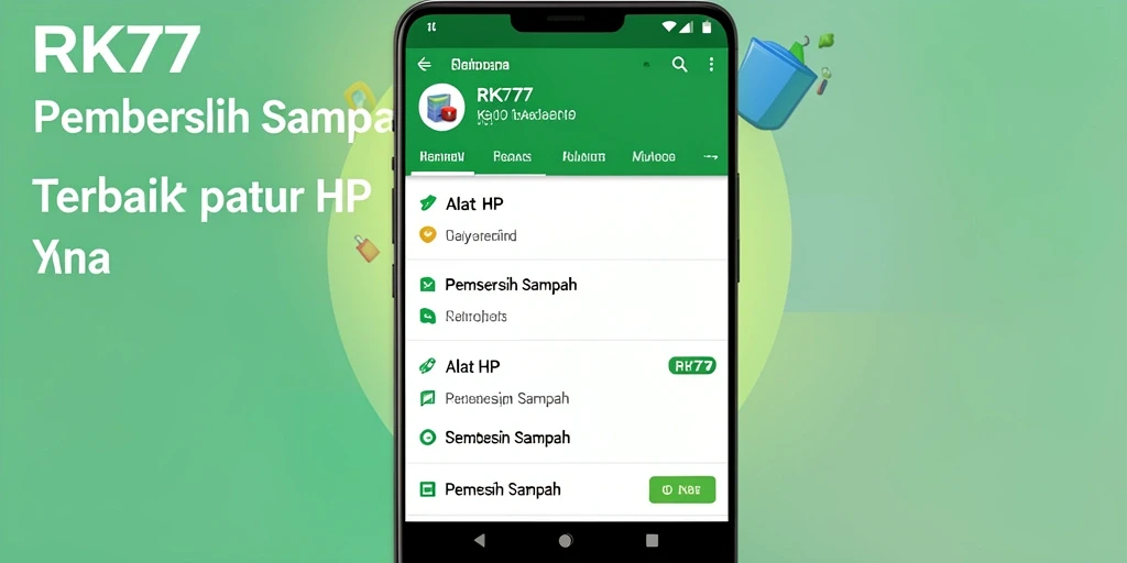 Antarmuka RK77 menampilkan pilihan pembersihan file dan aplikasi dengan jelas.