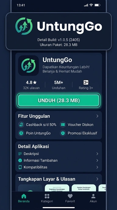 Tampilan halaman APK untunggo