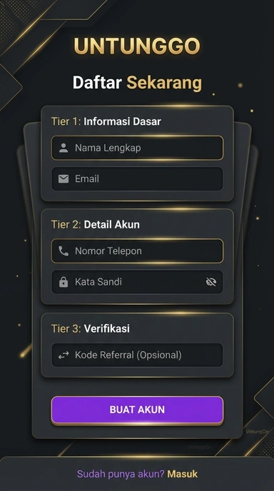 Tampilan halaman daftar untunggo